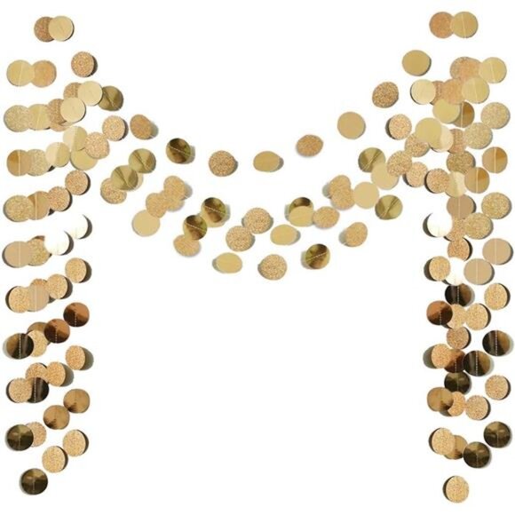 Glitter Champagne Gold Paper Circle Garland Party Wedding Baby Shower Decoration - Picture 1 of 8